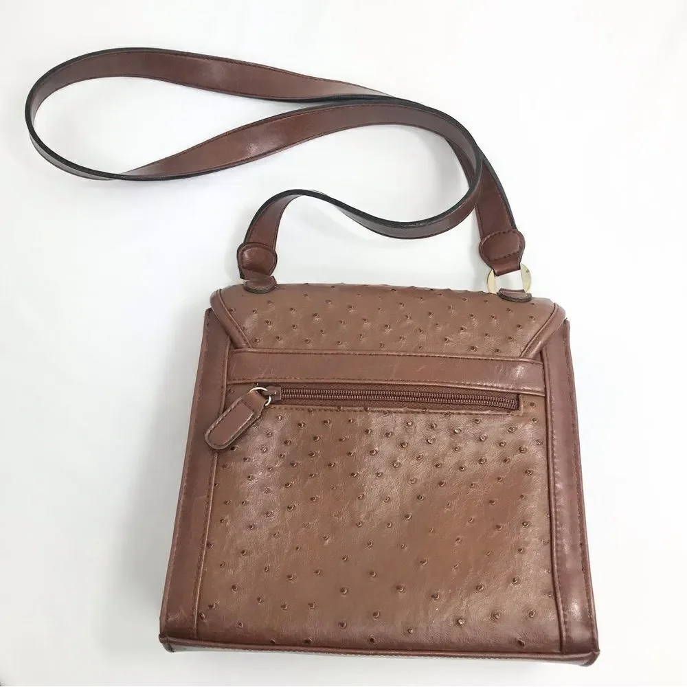 Carryland Brown Faux Ostrich Leather Flap Closure Retro Classic Shoulder Bag